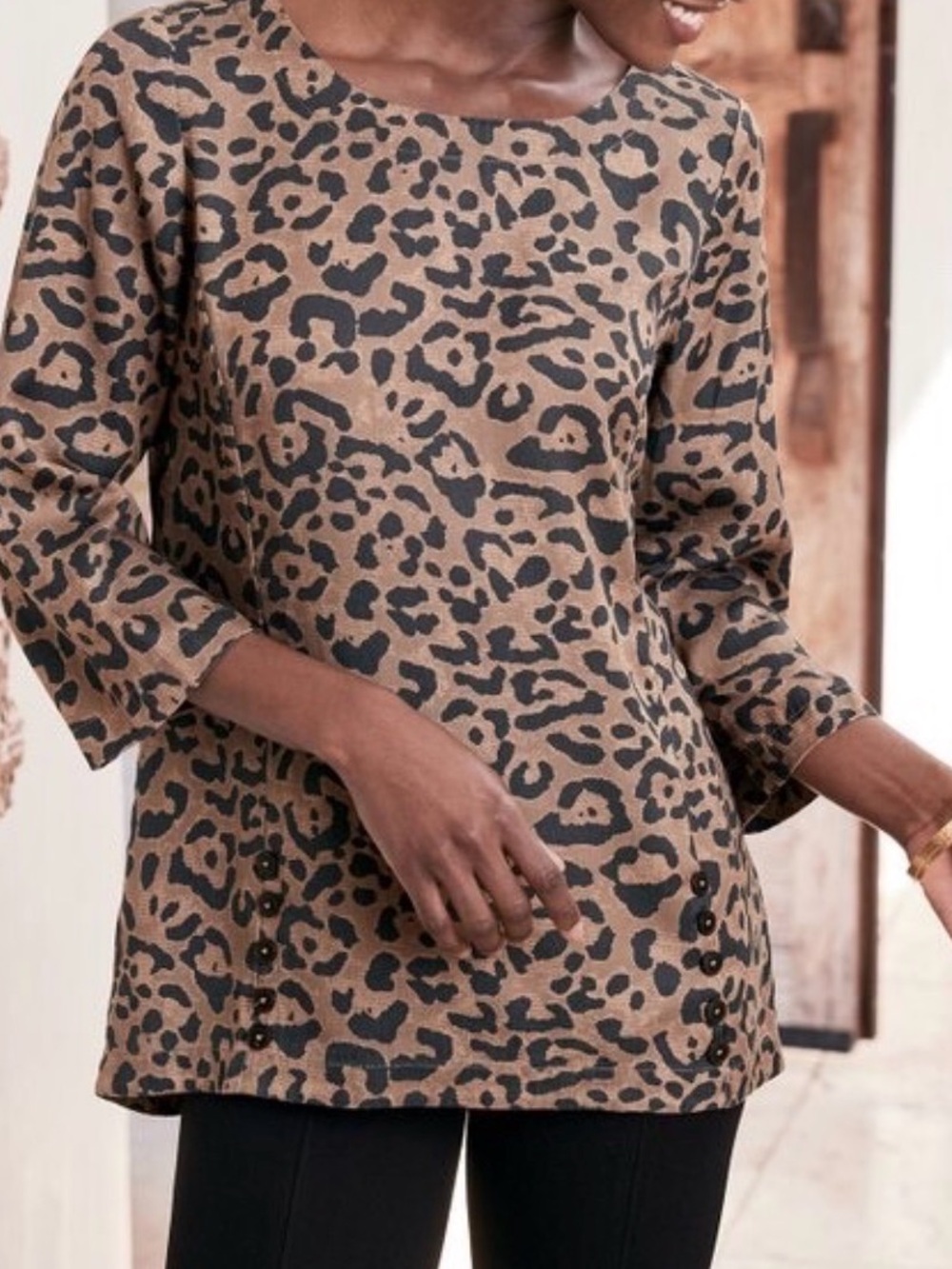 Soft Surroundings XSP Raelynn Lyocell Pullover Leopard blouse Like New